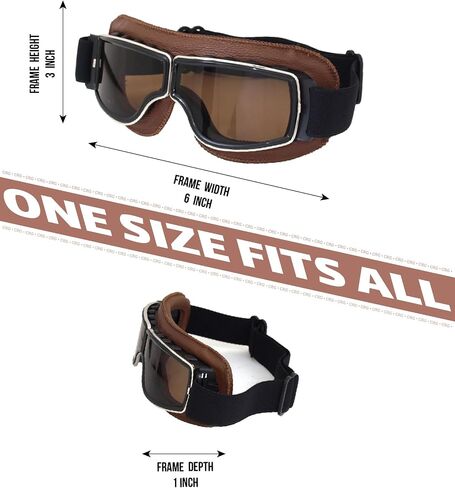 Motorcycle Goggles Vintage Aviator Pilot Style Leather Cruiser Scooter Motocross Goggles for Men, Women,Adults in Saudi Arabia
