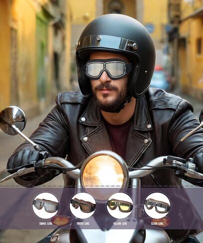 Motorcycle Goggles Vintage Aviator Pilot Style Leather Cruiser Scooter Motocross Goggles for Men, Women,Adults in Saudi Arabia