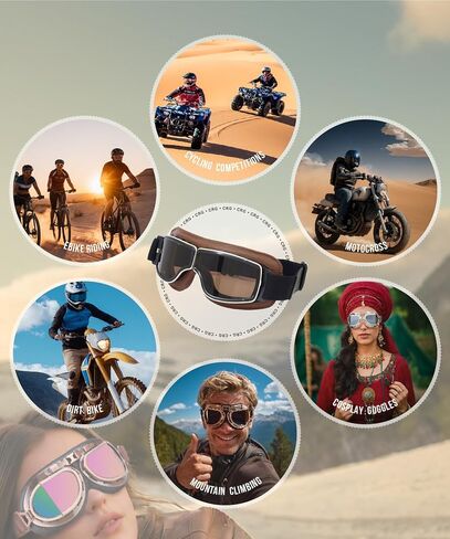 Motorcycle Goggles Vintage Aviator Pilot Style Leather Cruiser Scooter Motocross Goggles for Men, Women,Adults in Saudi Arabia