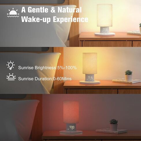 ساعة منبه مزدوجة من REACHER Sunrise، مصباح طاولة بجانب السرير يعمل باللمس، مصباح إضاءة ليلي لغرفة النوم بـ 12 لونًا مع مؤقت، 0-100% ساعة باهتة، قيلولة بعد الظهر للبالغين والأطفال in Kuwait