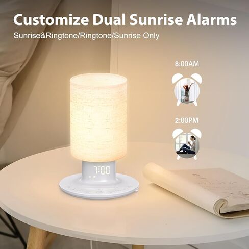 ساعة منبه مزدوجة من REACHER Sunrise، مصباح طاولة بجانب السرير يعمل باللمس، مصباح إضاءة ليلي لغرفة النوم بـ 12 لونًا مع مؤقت، 0-100% ساعة باهتة، قيلولة بعد الظهر للبالغين والأطفال in Kuwait