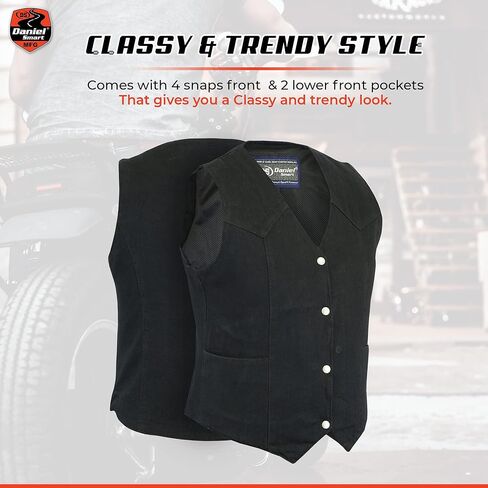 Daniel Smart Women’s Denim vest - Unique Black Design and Side laces Denim Vest with concealment Armory Pocket in Saudi Arabia