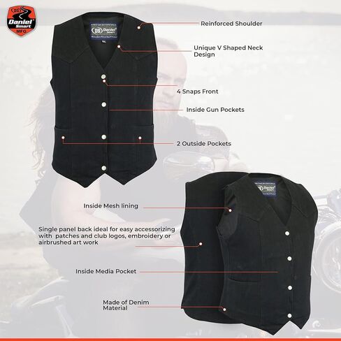 Daniel Smart Women’s Denim vest - Unique Black Design and Side laces Denim Vest with concealment Armory Pocket in Saudi Arabia