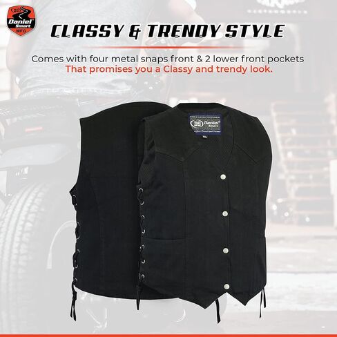 Daniel Smart Women’s Denim vest - Unique Black Design and Side laces Denim Vest with concealment Armory Pocket in Saudi Arabia