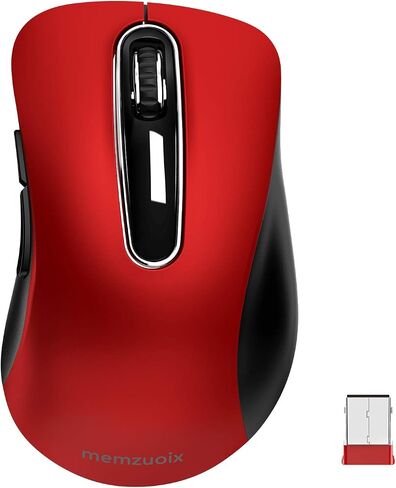 memzuoix ماوس لاسلكي 2.4 جيجا، ماوس لاسلكي بصري محمول 1200 نقطة في البوصة مع جهاز استقبال USB، ماوس كمبيوتر محمول للكمبيوتر المحمول، الكمبيوتر الشخصي، سطح المكتب، ماك بوك، 5 أزرار، أحمر in Saudi Arabia