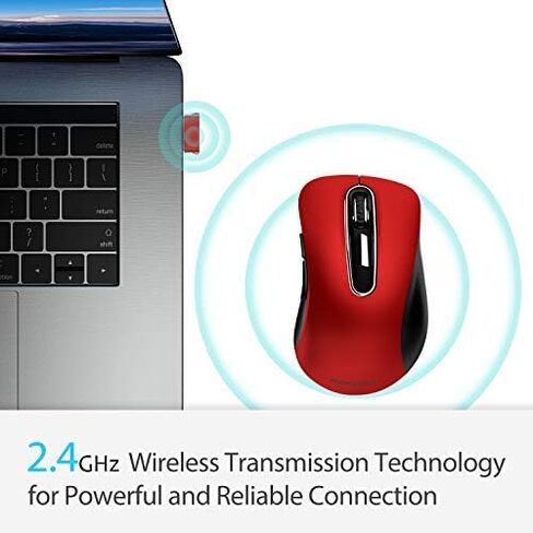 memzuoix ماوس لاسلكي 2.4 جيجا، ماوس لاسلكي بصري محمول 1200 نقطة في البوصة مع جهاز استقبال USB، ماوس كمبيوتر محمول للكمبيوتر المحمول، الكمبيوتر الشخصي، سطح المكتب، ماك بوك، 5 أزرار، أحمر in Saudi Arabia