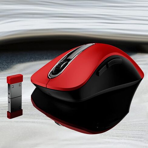 memzuoix ماوس لاسلكي 2.4 جيجا، ماوس لاسلكي بصري محمول 1200 نقطة في البوصة مع جهاز استقبال USB، ماوس كمبيوتر محمول للكمبيوتر المحمول، الكمبيوتر الشخصي، سطح المكتب، ماك بوك، 5 أزرار، أحمر in Saudi Arabia