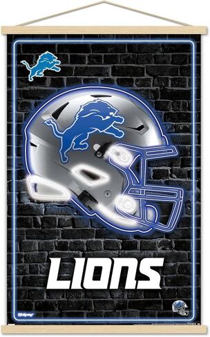 Trends International NFL Detroit Lions - Neon Helmet 23 Wall Poster, 22.37" x 34.00", Print and Black Hanger Bundle in Saudi Arabia