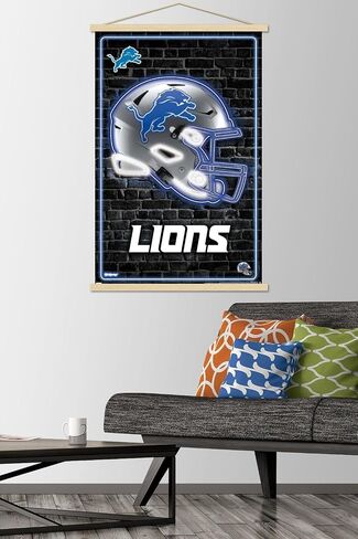Trends International NFL Detroit Lions - Neon Helmet 23 Wall Poster, 22.37" x 34.00", Print and Black Hanger Bundle in Saudi Arabia