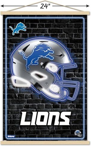 Trends International NFL Detroit Lions - Neon Helmet 23 Wall Poster, 22.37" x 34.00", Print and Black Hanger Bundle in Saudi Arabia