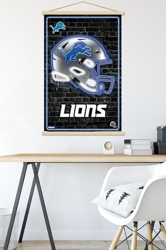 Trends International NFL Detroit Lions - Neon Helmet 23 Wall Poster, 22.37" x 34.00", Print and Black Hanger Bundle in Saudi Arabia