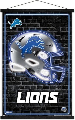 Trends International NFL Detroit Lions - Neon Helmet 23 Wall Poster, 22.37" x 34.00", Print and Black Hanger Bundle in Saudi Arabia