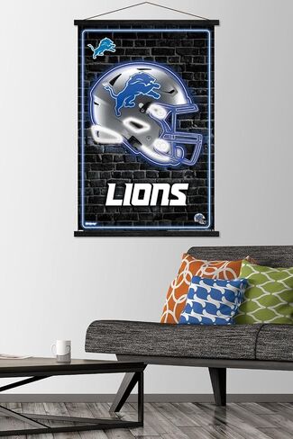 Trends International NFL Detroit Lions - Neon Helmet 23 Wall Poster, 22.37" x 34.00", Print and Black Hanger Bundle in Saudi Arabia
