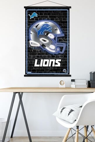 Trends International NFL Detroit Lions - Neon Helmet 23 Wall Poster, 22.37" x 34.00", Print and Black Hanger Bundle in Saudi Arabia