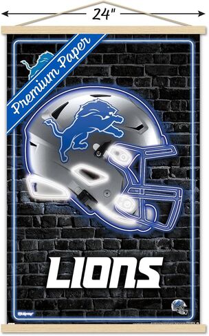 ملصق حائط من Trends International NFL Detroit Lions - خوذة نيون 23، 22.37 بوصة × 34.00 بوصة، طباعة وحزمة شماعة سوداء in Kuwait