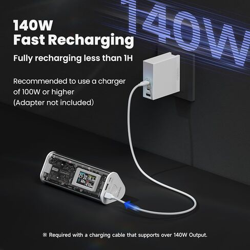 SHARGEEK 170 Power Bank, 170W Output 24,000mAh Portable Charger with IPS Smart Screen Display, IP66 Waterproof with 3 Port Compatible with iPhone 15/14/13 Series, Samsung, MacBook, and More in Saudi Arabia