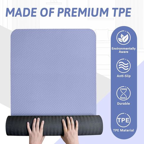 Yoga Mats, 8mm Thick Yoga Mat, 72"x24" Fitness & Exercise Mat with Yoga Mat Carrier Strap, Non Slip Anti-tear Yoga Mats for Yoga, Pilates and Fitness in Kuwait