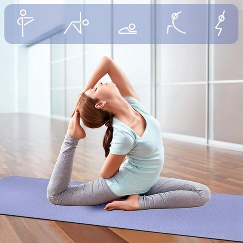 Yoga Mats, 8mm Thick Yoga Mat, 72"x24" Fitness & Exercise Mat with Yoga Mat Carrier Strap, Non Slip Anti-tear Yoga Mats for Yoga, Pilates and Fitness in Kuwait