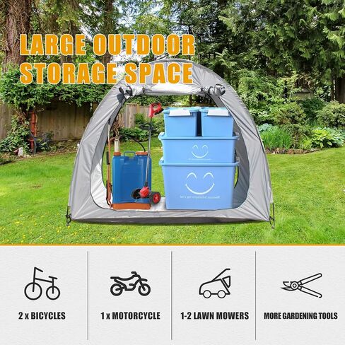 خيمة الدراجة للتخزين في الهواء الطلق سقيفة 210D مطلية بالفضة من قماش أكسفورد مادة تخزين الدراجة والجراج وأغطية الدراجات للتخزين في الهواء الطلق مقاومة للماء PU4000 دراجتين (فضي) in Saudi Arabia