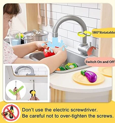 مطبخ تايني لاند للأطفال، مجموعة لعب المطبخ الخشبية للأطفال، مجموعة ألعاب الشيف التظاهري للأطفال الصغار مع أضواء وأصوات حقيقية، ألعاب المطبخ مع 18 قطعة من ملحقات الطعام وأدوات الطبخ in Kuwait