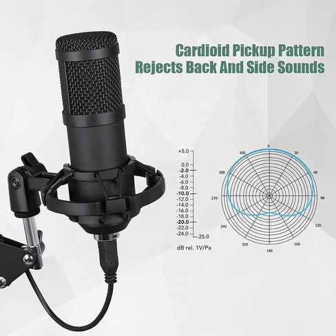 NI-T USB Condenser Microphone,192KHz/24Bit Studio Cardioid Condenser Mic Kit with Sound Card,Boom Arm,Shock Mount,Pop Filter,Microphone Clip,3/8" to5/8 Adapter,Youtuber, Gaming, Recording. in Kuwait
