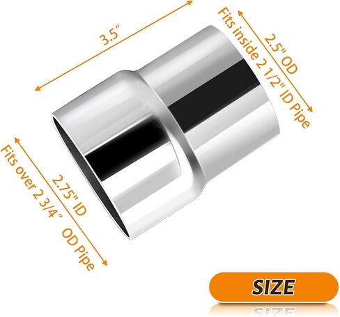 EASYBERG 2.75 بوصة معرف إلى 2.5 بوصة OD مخفض محول أنبوب العادم عالمي، مخفض توصيل العادم من الفولاذ المقاوم للصدأ، الطول الإجمالي 3.5 بوصة in Kuwait