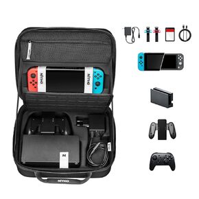 Nitho Carrying Case for Switch/Switch Lite, All-in-1 Portable Hard Shell Pouch, Carrying Travel Bag for Accessories Storage, Holds 24 Game Cartridge - Black