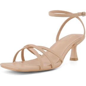 Shoe’N Tale Womens Kitten Heels Heeled Strappy Sandals Square Open Toe Stilettos Adjustable Ankle Strap Dress Party Wedding Fashion Shoes