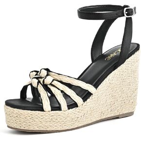 Open Toe Wedge Sandals for Women Espadrilles Platform Braided Strappy Sandals Comfortable Slip on High Heel Summer Wedges Sandals Dressy Shoes with Adjustable Ankle Strap