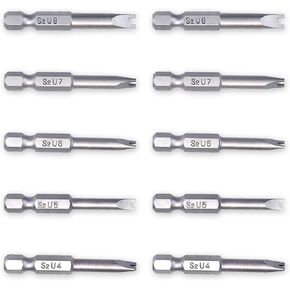 10Pcs Spanner Screwdriver Bits, 1/4" Hex Shank U-shaped Screwdriver Bit Magnetic Power Tools, U4 U5 U6 U7 U8 50mm/2inch Length S2 Steel U Shape Screw Driver Bits Set