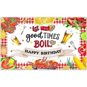 ZTHMOE 72x43inch Fabric Crawfish Boil Backdrop Let The Good Times Boil Photography Background Lobster Seafood BBQ Birthday Party Decoratins Photo Booth Banner