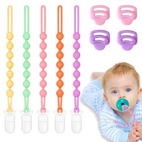 9 Pack Silicone Pacifier Clip with Adapter Ring for Philips Avent Soothie, One-Piece Soft Binky Clips Holder & Silicone Pacifier Adapter Rings fit Soothie, Newborn Baby Essentials for Teething Relief