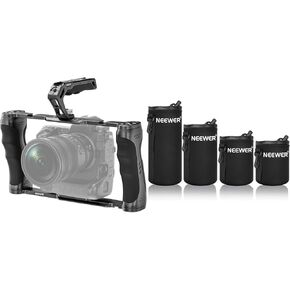 NEEWER CA016T Universal Camera Cage & Top Handle with 3/8" ARRI Locating Pins Camera Stabilizer with Arca Type Base, Dual Handgrips, Compatible with SmallRig, Lens Case Lens Pouch Bag Included