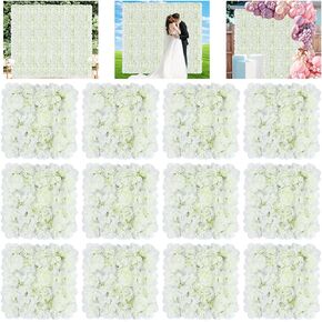 FUHSY Flower Wall Backdrop White Rose Wedding Backdrop 3D Floral Wall 12 PCS 15X15 Inch Artificial Flower Wall Panels Flower Photo Background for Bridal Shower Party Arrangement Event Decorations