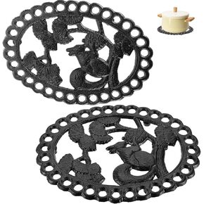 Sumnacon 2Pcs Rectangle Cast Iron Trivet - Heat Resistant Iron Trivet for Hot Dish Pot Pan Plate Teapot, Rustic Cast Iron Hot Dish Plate Holder for Kitchen Dining Table Countertop Cooktop