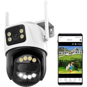 6MP Dual Lens Wireless Outdoor Security Camera Outdoor, WiFi Home Survaillance Camera, PTZ, 355°Pan, 90° Tilt, Human Detection & Auto Tracking, 2-Way Audio, IP66, 24/7 Recording,Night Vision