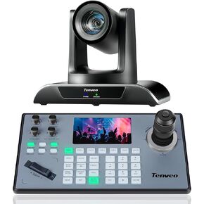 Tenveo PTZ Camera Bundle/Kits 20X AI Auto Tracking 3G-SDI/HDMI/USB3.0/LAN PoE PTZ Camera and PTZ Controller IP PTZ Joystick Controller Keyboard Package for Church Worship Live Streaming Conference