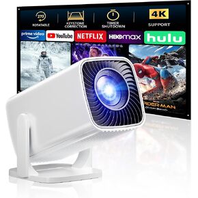 Mini Projector, Portable Projector 4K Support, Full HD 1080P Outdoor Projector, 270° Rotation Movie Projector, Max 200" Screen, Compatible with Smartphone, TV Stick, Laptop, PS4, HDMI, USB