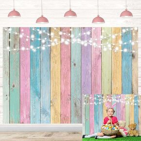 Colorful Wood Backdrop Easter Backdrop for Photography Pastel Rustic Background Easter Banner Baby Shower Birthday Party Decor Girl Boy Kids Baby Photo Studio Props (6x4FT)