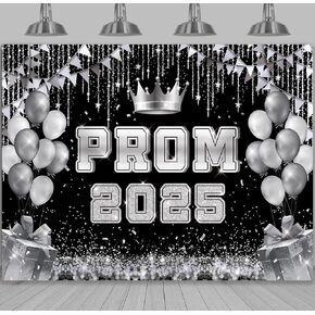BINQOO Prom 2025 Backdrop 7x5ft Black Gold Congratulate Graduation Prom Send Off Background Class of 2025 Congrats Grad Party Banner Photo Booth Props