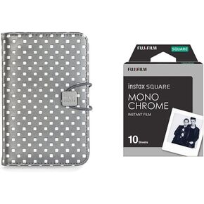 Fujifilm Instax Square Photo Album - Graphite Grey and FUJIFILM Instax Square Monochrome Film - 10 Exposures Bundle