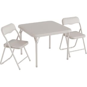 Boys and Girls Folding Table and Chair Set of 3, Featuring a Portable Table and Chairs with Ssoft Pu Cushions. No Assembly is Required, Perfect for Eating, Reading, and Playing