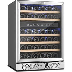 Empava Wine and Beverage Refrigerator Cooler Dual Zone 24 inch, Built-in Counter or Freestanding Fridge with Glass Door and LED Light, 96 Cans and 33 Bottles Capacity, Silver