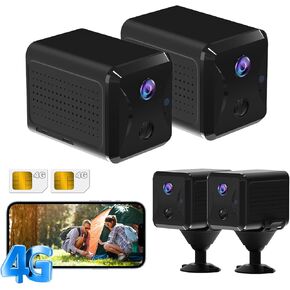 4G LTE Cellular Security Camera No WiFi with 4G SIM Card, 5200mAh Larger Battery Life, HD Portable No WiFi Security Camera, 160° Wide View, Motion Detection Alert, 33ft Night Vision (2 Pack)