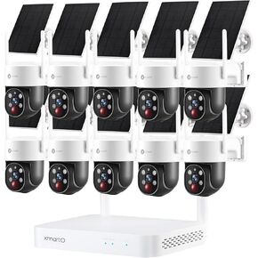 XMARTO 100% Wire-Free Solar PTZ Home Security Camera System Wireless, 10-Set 2K 4MP QHD CCTV Camera Kit with 4K 10CH Expandable WiFi NVR and Past 90-Day Video Storage, All-Weather Solar Charge