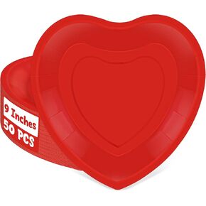 QZYL 50 PCS Valentines Plates, 9 IN Disposable Heart Paper Plates, Pink Red Hot Pink Color Heart Shaped Plates, Valentines Day Party Supplies Wedding Disposable Dinnerware Wedding Table Decor
