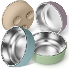 BUSOHA 4 Pack Stainless Steel Baby Bowls with Suction – 2-in-1 Toddler Feeding Plates Heat-Resistant Spill-Proof Suction Bowls for Kids Baby Toddler Food Feeding