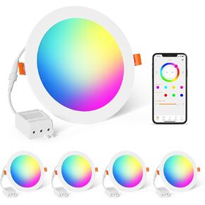 Recessed Lighting 4 Inch Smart LED Recessed Ceiling Light Downlight Work with Alexa 12W 1050 LM Daylight 5000K & RGB Dimmable by APP,16 Million Colors - DIY Scenes - Timer - 23 Color Changing Modes