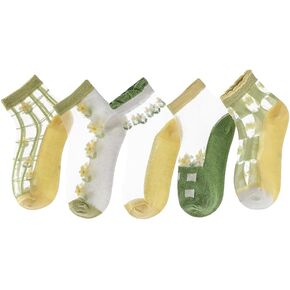 5 Pairs Kids Sheer Ankle Socks Baby Summer Flower Socks Thin Transparent Mesh Socks Toddler Girls Short Socks