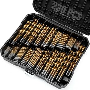 Hicarer 230 Pcs Drill Bit Set, 3/64''-1/2'' Hss Titanium Micro Drill Bits, 135° Tip High Speed Steel Twist Drill Bit Kit for Wood, Metal, Steel, Plastic, Aluminum Alloy, with Hard Storage Indexed Box